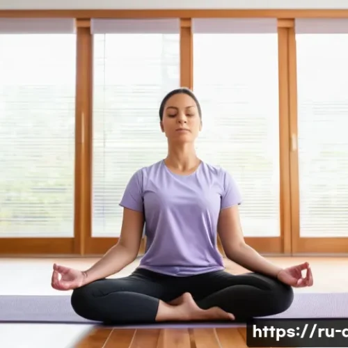 의료 종사자를 위한 스트레스 관리법 - A serene indoor scene of a female healthcare worker in her late 30s practicing mindfulness meditatio...