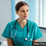 의료 실습에서 배운 것들 - A compassionate female doctor in a modern Russian clinic, attentively listening and communicating wi...